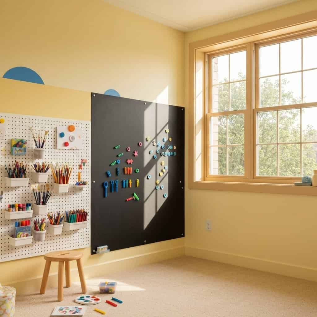 Ściana tablicowa lub magnetyczna w pokoju dziecka: Twórcza przestrzeń do rozwoju