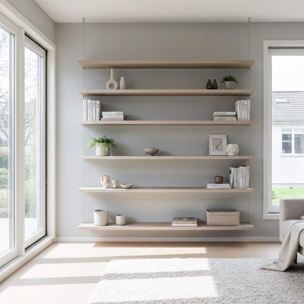 Półki wiszące w salonie – nowoczesne pomysły na przechowywanie